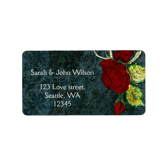Rustic Chic Aqua Vintage Rose Hochzeit Adressaufkleber (Vorne)