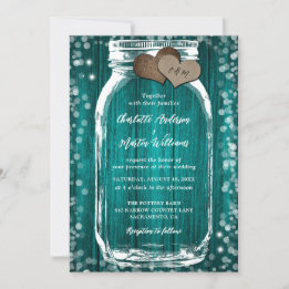 Rustic Chic Aquamarin Wood Mason Jar Hochzeitseinl Einladung