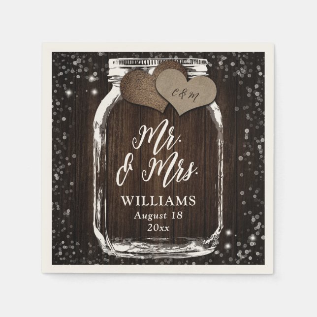 Rustic Chic Barn Wood Mason Jar Mr & Mrs Wedding Serviette (Vorderseite)