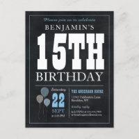 Rustic Chic Chalkboard Blue Balloon 15. Geburtstag
