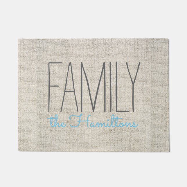 Rustic Chic Family Monogram in BEIGE GRAU BLUE Fußmatte (Vorderseite)