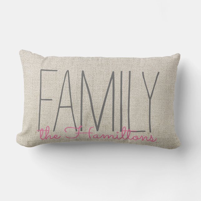 Rustic Chic Family Monogramm in BEIGE PINK Lendenkissen (Vorderseite)