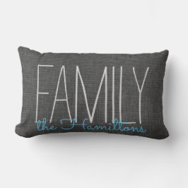 Rustic Chic Family Monogramm in DUNKGRAK UND BLAU Lendenkissen