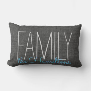 Rustic Chic Family Monogramm in DUNKGRAK UND BLAU Lendenkissen
