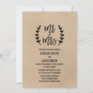 Rustic Chic Imitats Kraft Mr & Mrs. Wedding Einladung