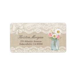 Rustic Chic Ivory Burlap Lace Floral Mason Jar Adressaufkleber