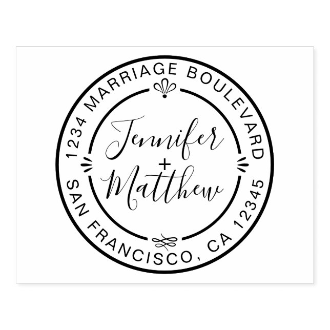 Rustic Chic Monogram Names Round-Rücksendeadresse Gummistempel (Prägung)