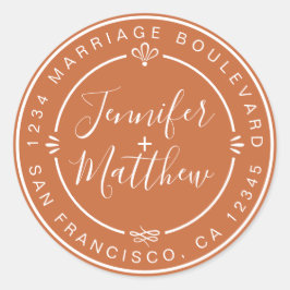 Rustic Chic Monogram Rücksendeadresse Burnt Orange Runder Aufkleber