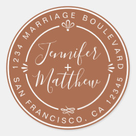 Rustic Chic Monogram Rücksendeadresse TerraCotta Runder Aufkleber