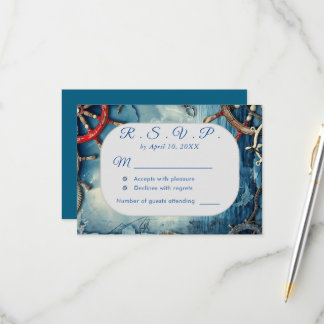 Rustic Chic Nautical Wedding RSVP Card Karte