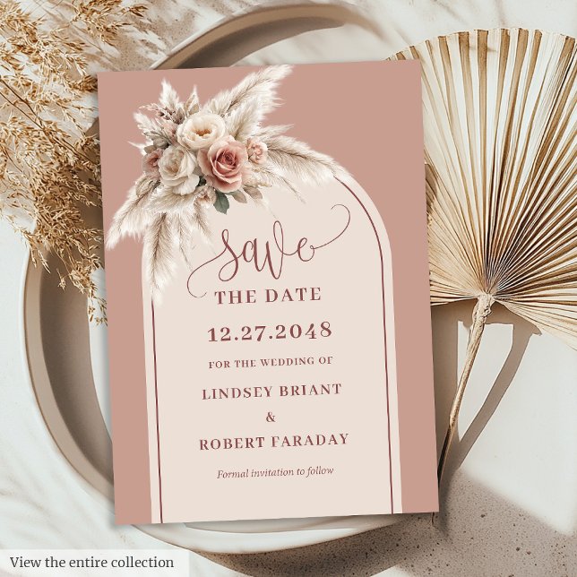 Rustic Chic Pink Pampas Grass Arch Save the Date Einladung (Rustic Chic Pink Pampas Grass Arch Save the Date)