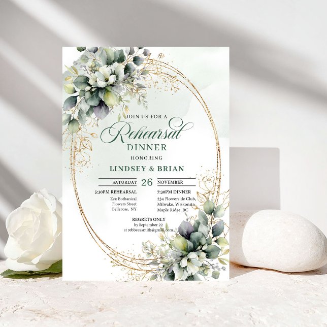Rustic Chic Probedinner Dusty Green Eukalyptus Einladung (Rustic Chic Rehearsal Dinner Dusty Green Eucalyptus)