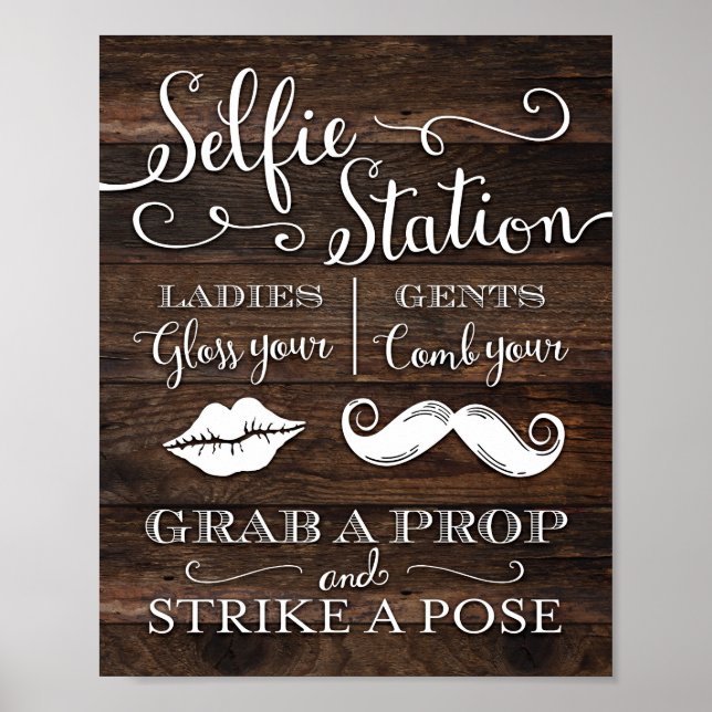 Rustic Chic SELFIE STATION GRAB A PROP Sign Print Poster (Vorne)