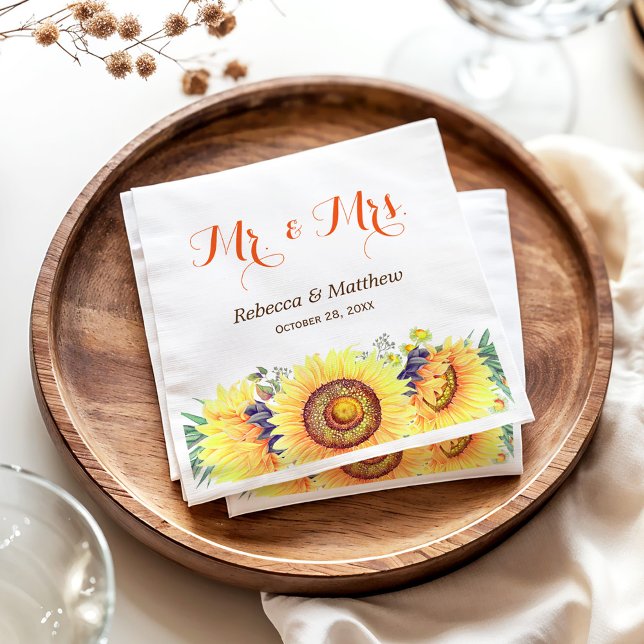 Rustic Chic Sunflowers Mr. und Mrs. Wedding Serviette (Von Creator hochgeladen)