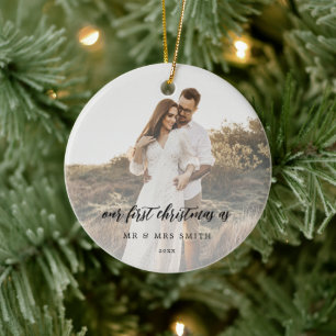 Rustic Chic Wedding Foto Newlyweds Keramik Ornament