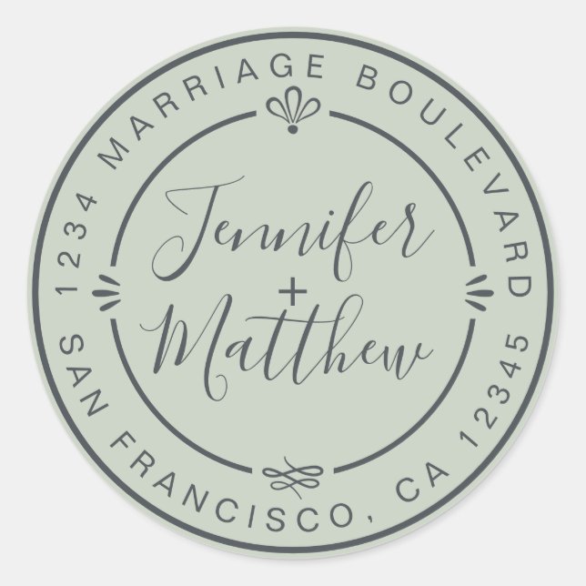 Rustic Chic Wedding Monogram Rücksendeadresse Gree Runder Aufkleber (Vorderseite)