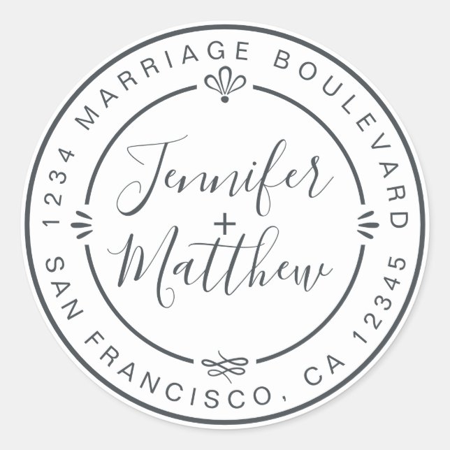 Rustic Chic Wedding Monogram Rücksendeadresse Whit Runder Aufkleber (Vorderseite)