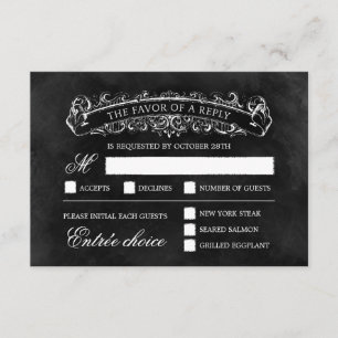 Rustic Chic Wedding RSVP Card - Black Karte