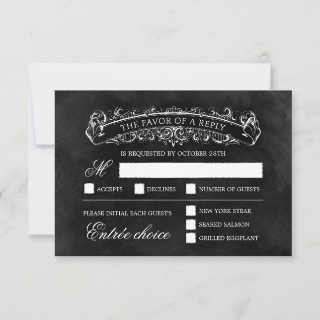 Rustic Chic Wedding RSVP Card - Black Karte (Vorderseite)