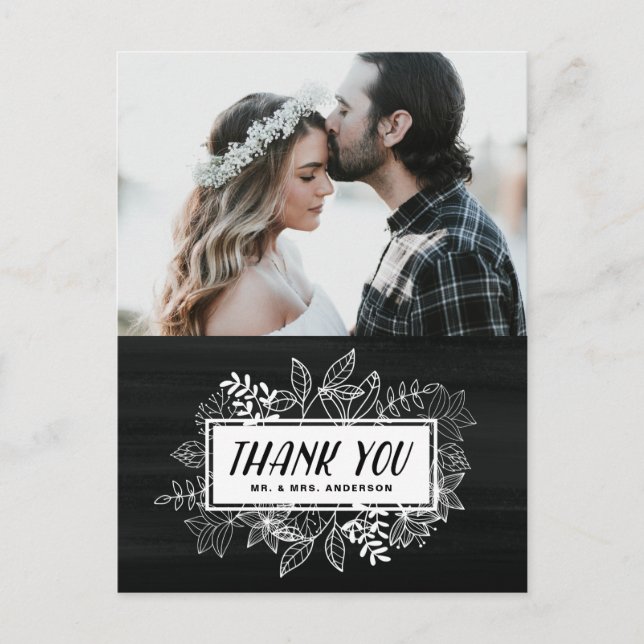 Rustic Chic White Blume auf Chalkboard Vielen Dank Postkarte (Vorderseite)