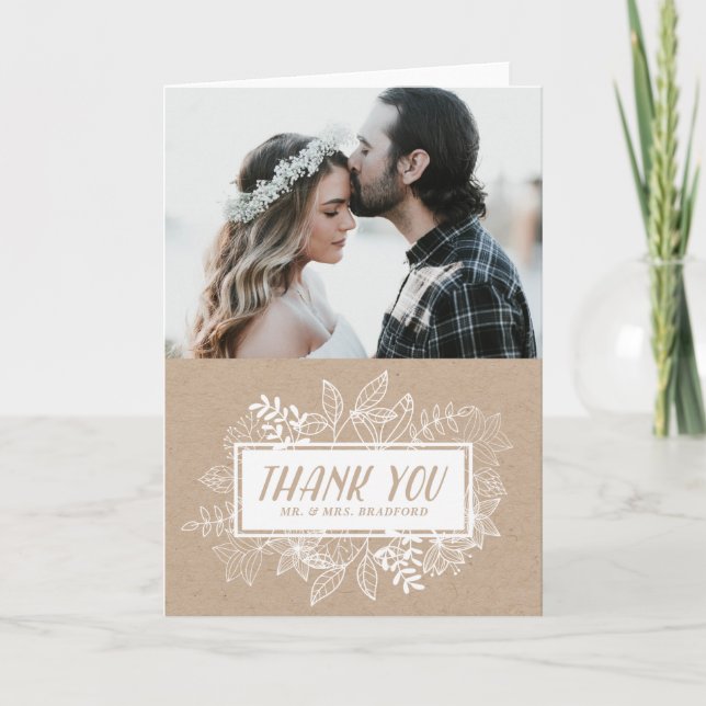 Rustic Chic White Blume auf Kraft Paper Danke (Vorderseite)