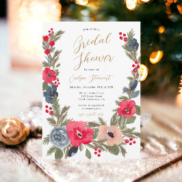 Rustic chic Winter Floral Watercolor bridal shower Einladung