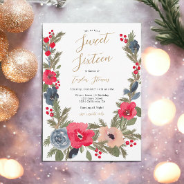Rustic chic Winter Floral Watercolor Sweet 16 Einladung