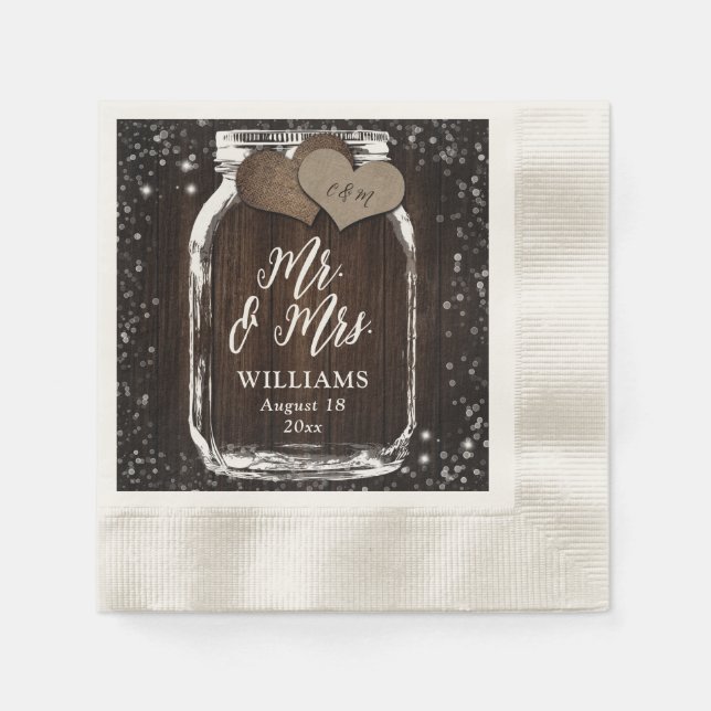 Rustic Chic Wood Mason Jar Mr & Mrs Wedding Serviette (Vorderseite)
