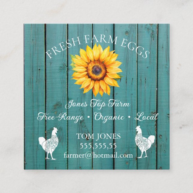 Rustic Chicken Egg Farmer Business Card | Poultry  Quadratische Visitenkarte (Vorderseite)