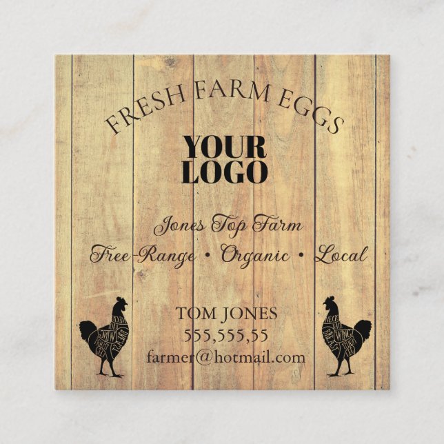 Rustic Chicken Egg Farmer Business Card | Poultry  Quadratische Visitenkarte (Vorderseite)