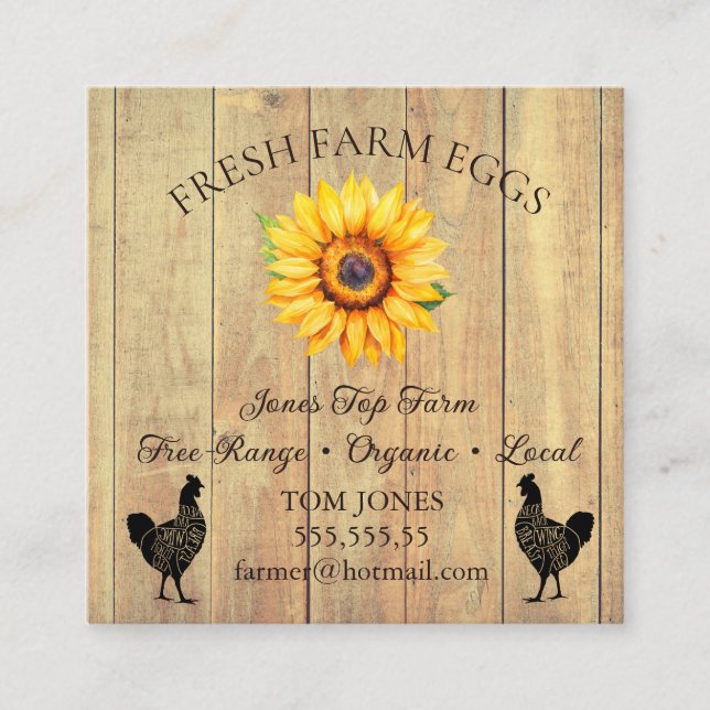 Rustic Chicken Egg Farmer Business Card | Poultry  Quadratische Visitenkarte (Vorderseite)
