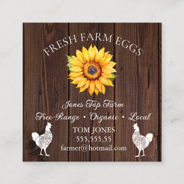 Rustic Chicken Egg Farmer Business Card | Poultry  Quadratische Visitenkarte (Vorderseite)