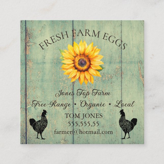 Rustic Chicken Egg Farmer Business Card | Poultry  Quadratische Visitenkarte (Vorderseite)