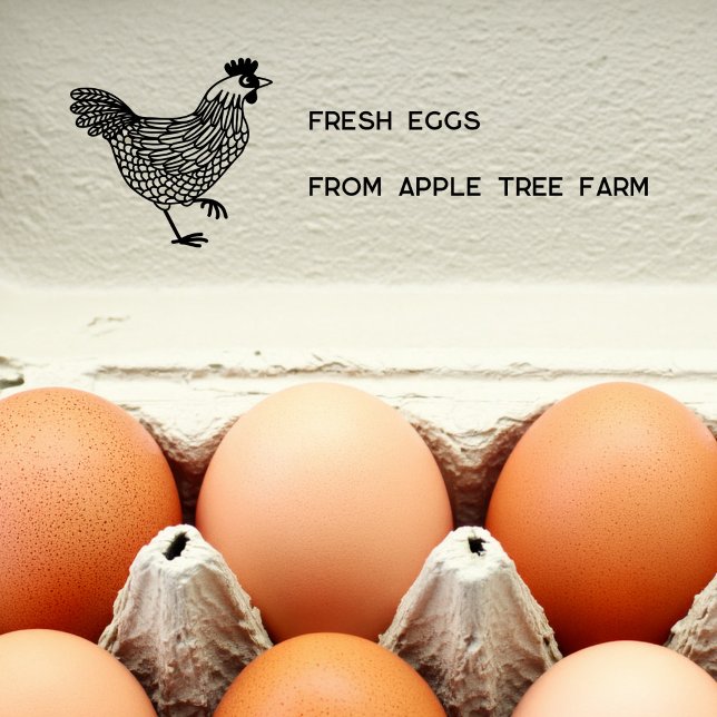 Rustic Chicken Fresh Eggs Farm Name Permastempel (Fresh Eggs chicken hen illustration custom self inking stamp)