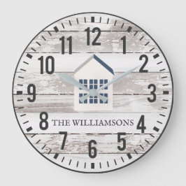 Rustic Chippy Planks Custom Family Name Farmhouse Große Wanduhr