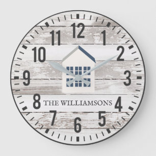 Rustic Chippy Planks Custom Family Name Farmhouse Große Wanduhr