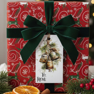 Rustic Christmas Bell Pine Gift Tag Geschenkanhänger