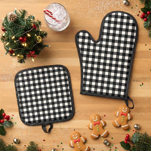 Rustic Christmas Black & White Buffalo Plaid Ofenhandschuh & Topflappen-Set (Von Creator hochgeladen)