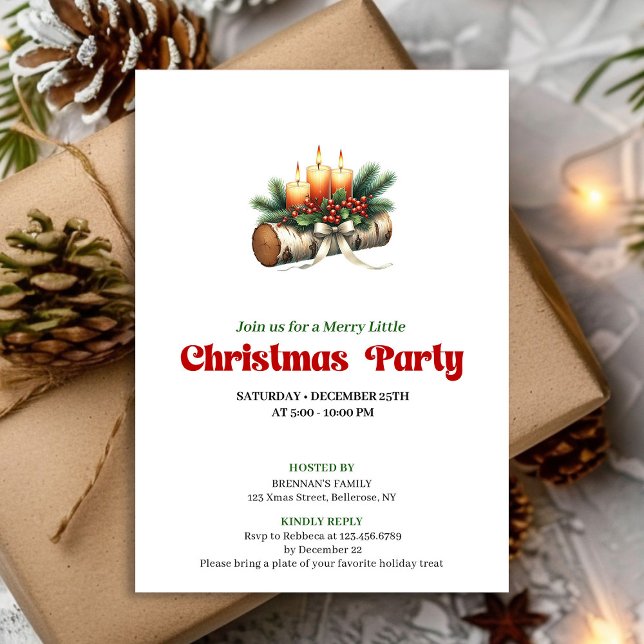Rustic Christmas Candles Berries Invite Editable Einladung (Rustic Christmas Candles Berries Invite Editable)