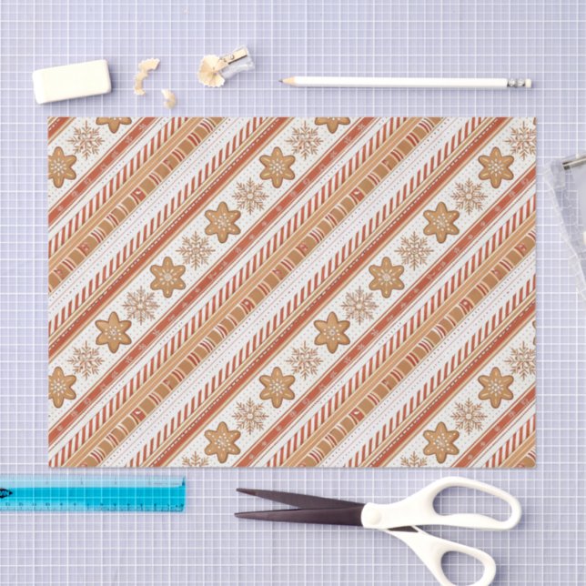 Rustic Christmas Candy Cane & Gingerbread Pattern Seidenpapier (Handwerk)