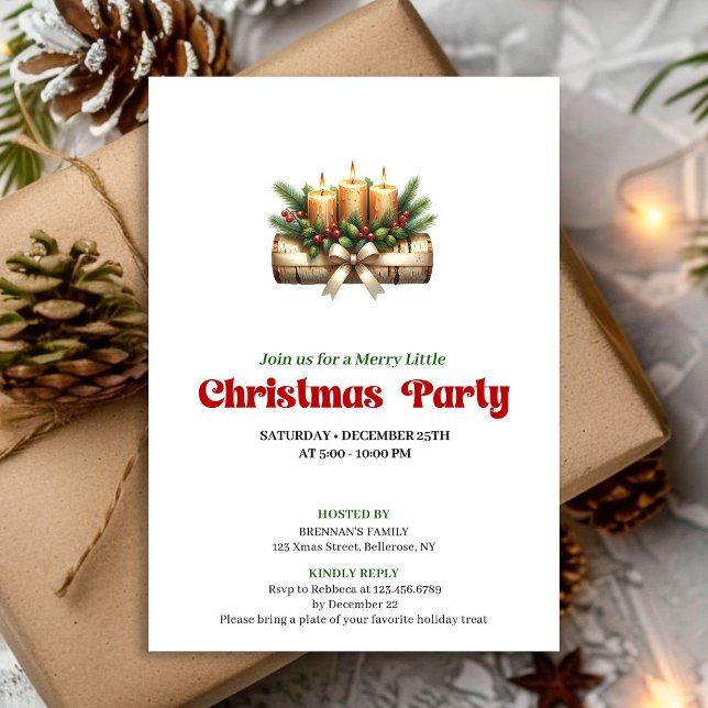 Rustic Christmas decoration invite editable card Einladung (Elegant Christmas Candles Party Invitation)