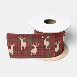Rustic Christmas Deer Pattern Red Satin Ribbon Satinband