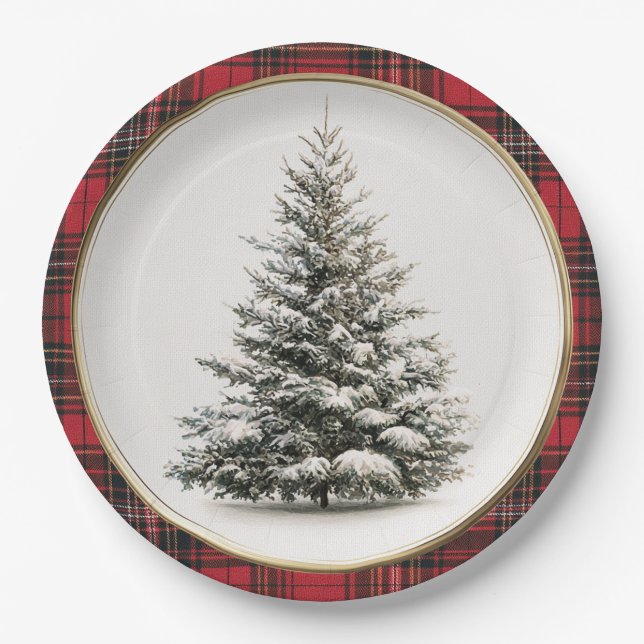 Rustic Christmas Evergreen Christmas Paper Plates Pappteller (Vorderseite)