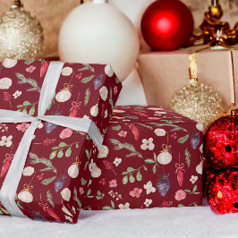 Rustic Christmas floral bauble watercolor pattern Geschenkpapier