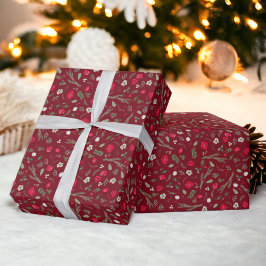 Rustic Christmas floral red watercolor pattern Geschenkpapier