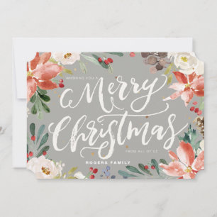 Rustic Christmas Flowers Frame & Modern Typography Feiertagskarte