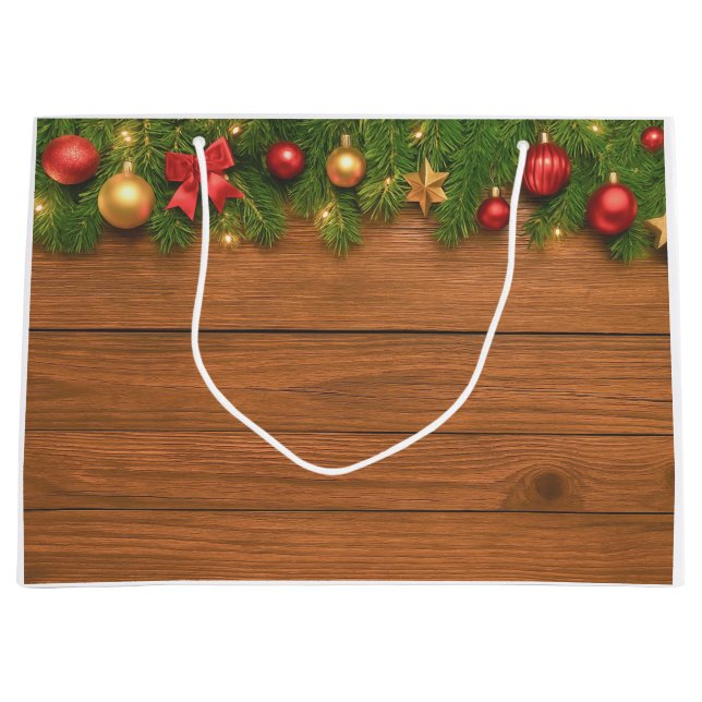 Rustic Christmas Gift Bag – Customizable Holiday Große Geschenktüte (Vorderseite)