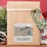 Rustic Christmas Gift or Bakery Sticker w/ Logo<br><div class="desc">Logo'd holiday sticker for baked treats or gifts with versatile brown,  beige,  blue,  and olive green artwork. Rustic forest scene with faux plaid,  leather,  and rusted metal textures.</div>