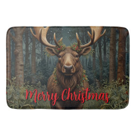 Rustic Christmas moose deer boho woodland forest Badematte