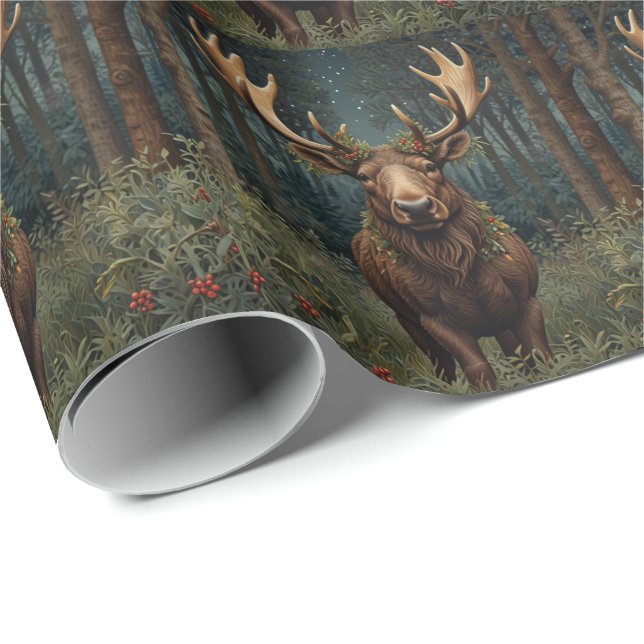 Rustic Christmas moose deer boho woodland forest  Geschenkpapier (Rolleneckpunkt)